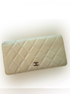 Chanel leather bi fold quilted matelasse lambskin long wallet